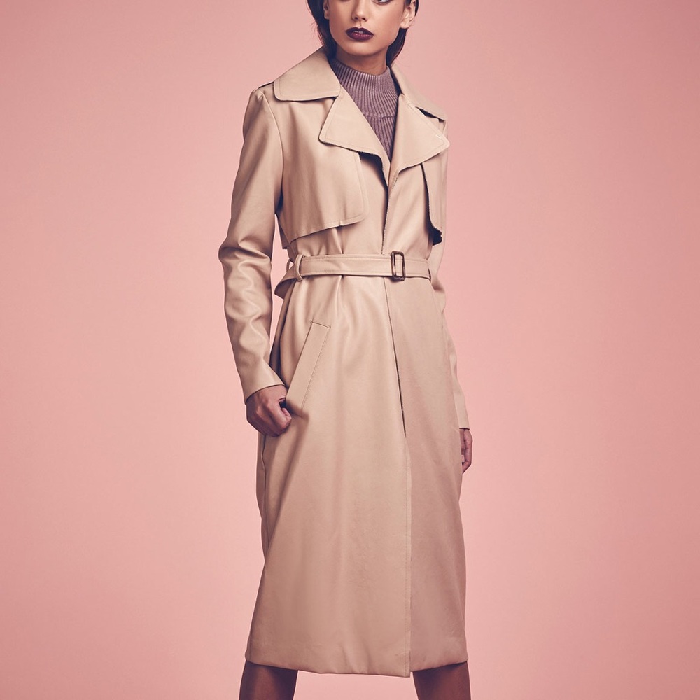 MISSGUIDED Nude Faux Leather Trench Coat